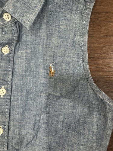 Girls Polo Ralph Lauren Blue Sleeveless Preppy Chambray Denim Shirt Dress Sz 14 - Picture 2 of 7