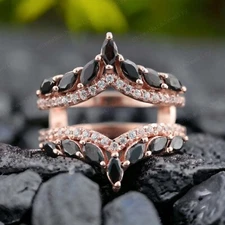 9k Solid Gold 4x2MM Marquise Shape Natural Onyx Enhancer Cubic Zirconia Ring