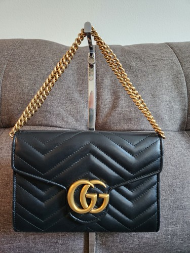 Gucci GG Marmont Chain Mini Bag Black Matelasse Chevron - Picture 2 of 13