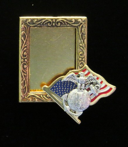 U. S. Marine Photo Pin Brooch Flag Gold & Silver Plate - Picture 7 of 7