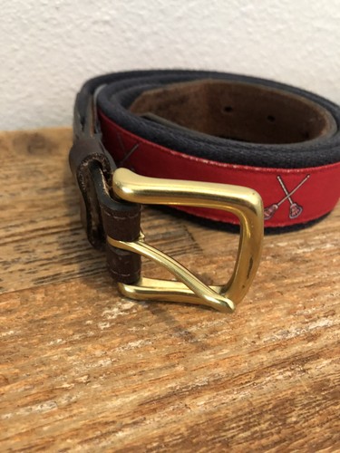 Vineyard Vines Men’s Lacrosse Belt Canvas Leather Trim Gold Buckle Size 34 Red - Picture 3 of 7