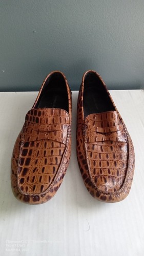 DONALD J. PLINER VINCO 2 Crocodile Print Driving Loafers in Cognac 12 M - Picture 1 of 6