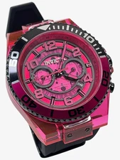 Invicta Speedway 44379 Men's Watch Chronograph Black Band & Clear Pink MSRP $795