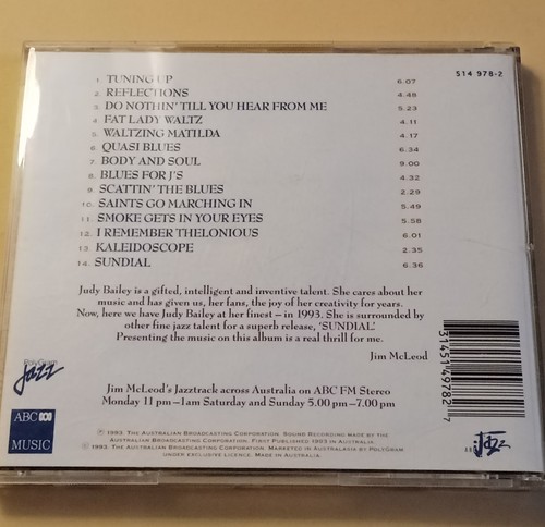 Judy Bailey & Friends Sundial Cd Abc Australia Jazz 90s Ex - Picture 2 of 2