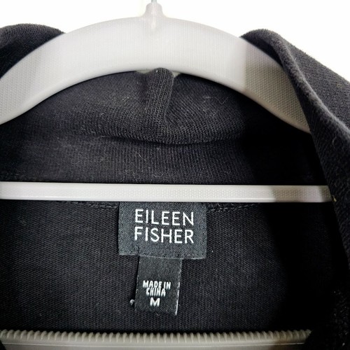 EILEEN FISHER Full Zip Up Jacket BLACK size M Academia Preppy School Chic Pocket - Picture 5 of 6
