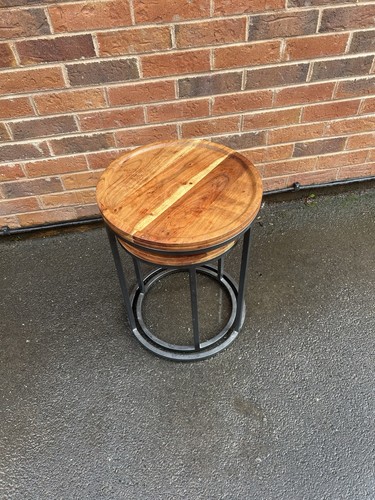 Next -  Dark Bronx Oak Effect Nest of 2 Round Coffee Tables - Picture 3 of 7