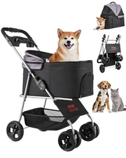 VEVOR Pet Stroller Foldable 4 Wheels Dog Stroller Detachable Carrier up to 35lbs