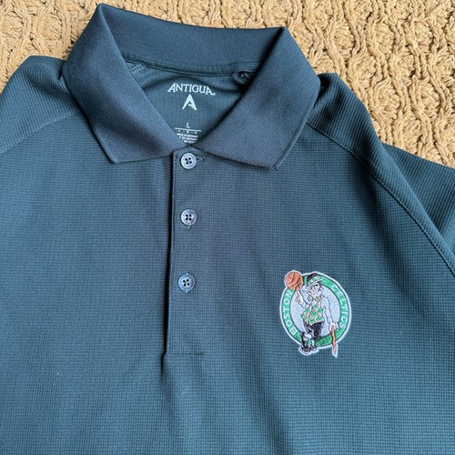 Antigua Green Boston Celtics Basketball Collared Polo Shirt Mens Size Large L - Picture 3 of 7