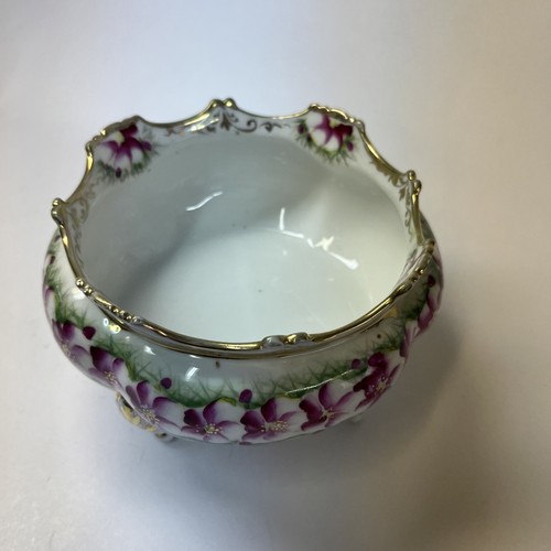 Antique Nippon Porcelain Footed Jardenier Hand Painted Flowers Gold Dish - Picture 5 of 13
