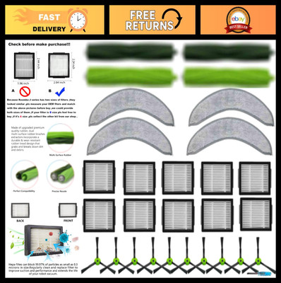 ''2 Roller Brushes, 10 Filters, 4 Mop Pads & 10 Side Brushes for Robot Vacuum Cle