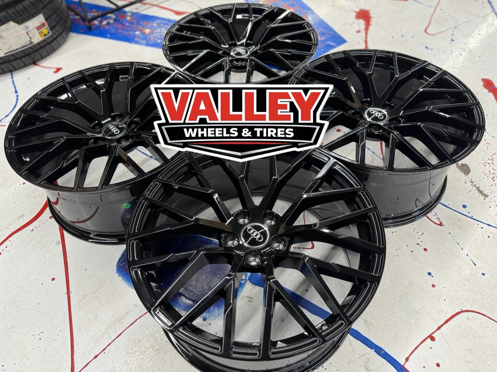 (4) 20x9 AUDI R8 GLOSS BLACK WHEELS RIMS A3 A4 A5 A6 A7 S4 S5 RS 5x112 +32MM