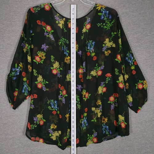 Torrid Blouse Womens 3XL Black Sheer Floral Print Boho Tunic Top Long Sleeve - Picture 6 of 12