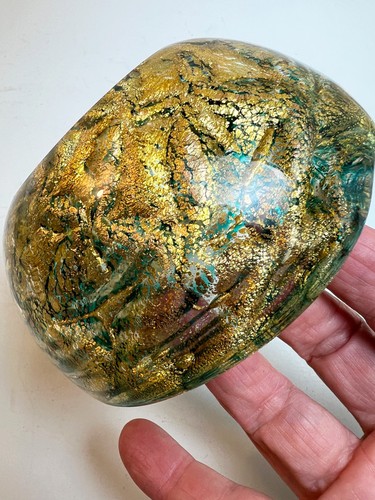 BAROVIER & TOSO Murano Glass 5” Cordonato d’Oro Green & Gold Zebrati Ashtray - Picture 6 of 9