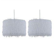 Set of 2 Modern White Shaggy 30cm Fluffy Easy Fit Pendant Shades