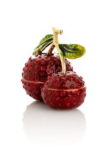 Keren Kopal Cherry Trinket hand made Box Decorated with  Austrian Crystals - Picture 6 of 17