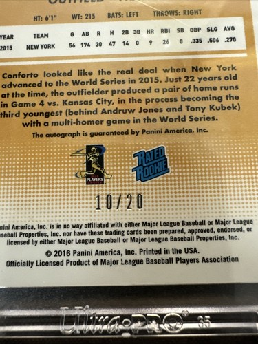 2016 Panini Donruss Optic Michael Conforto Auto Red /20 (RC) Mets Dodgers - Bild 3 von 3
