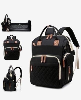 Diaper Bag Backpack   Large Black Diaper Bag w/ Changing Station, Waterproof