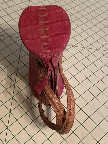 Nancy Gonzalez Small Crocodile Fuchsia Pink Purse With Brown Top Handles Handbag - Picture 7 of 22