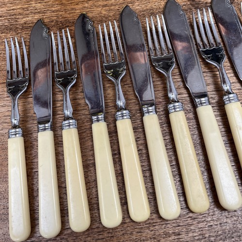 Vintage Messer & Gabeln Faux Knochen Griffe x6 altes englisches Besteck - Bild 3 von 9