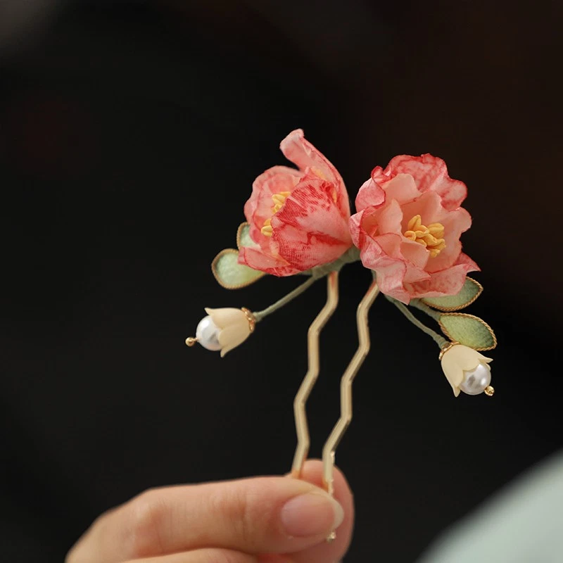 1Pc Pink Flower Antique Hanfu Hairpin New Chinese Hairpin Comb Accessories - Image 4 of 4