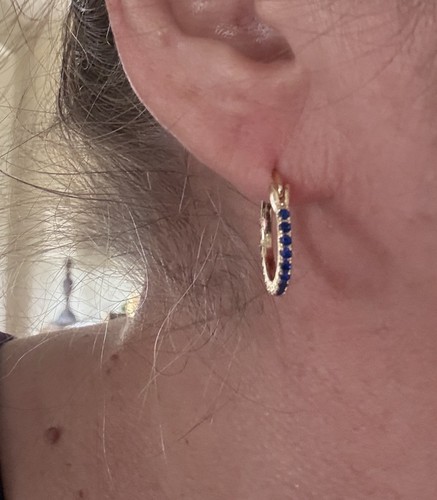 2Ct Round Cut Lab-Created Blue Sapphire Hoop Earrings 14K Yellow Gold Plated - Picture 3 of 3