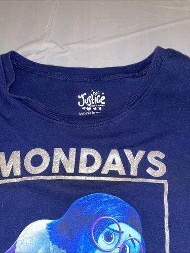 Girls Justice S/S Inside Out TShirt Girls Size 8 Mondays Down Friday Happy T2 - Picture 3 of 7