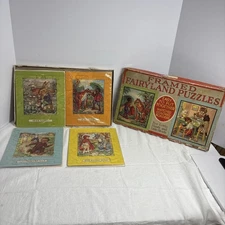R. A. Burley Vintage Fairyland Puzzles Jigsaw Puzzles Set of 4 With Original Box