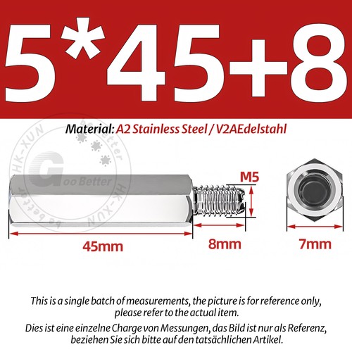 Edelstahl Distanzbolzen Sechskant Abstandhalter Innen-Außengewinde PCB M4 M5 - Picture 51 of 59