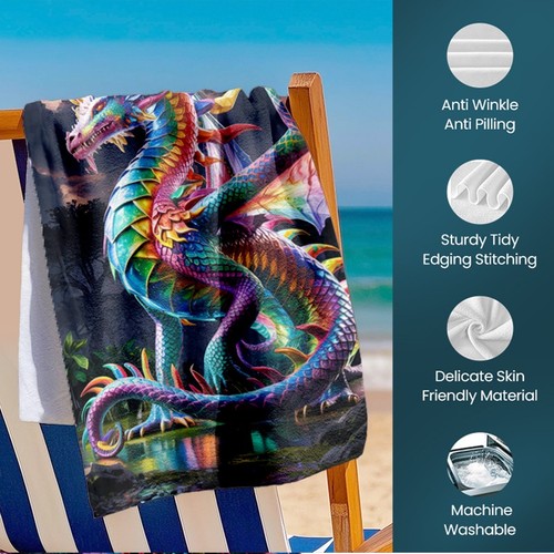 Dragon Extra Large Beach Towel Oversize Bath Towel For Pool Swim 30x60 35x70 - Picture 4 of 9