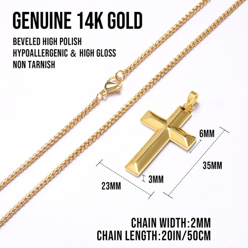 Collar Cruz Oro 14K para Hombre, Colgante Cruz con Cadena, Fe Religiosa Je... - Imagen 3 de 7