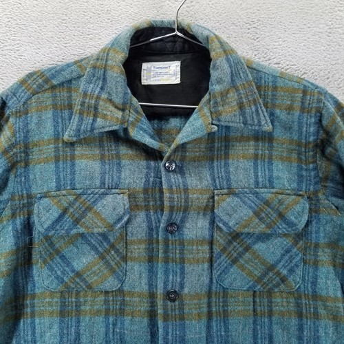 Camisa De Colección Towncraft Penneys Para Hombres 15 Tablero Azul Lana Cuadros Franela Cuello Lazo - Imagen 3 de 8