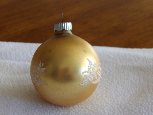 Vintage Shiny Brite Gold Kerze Stechpalme Schablone Glas Weihnachtsschmuck 2,25" - Bild 3 von 7