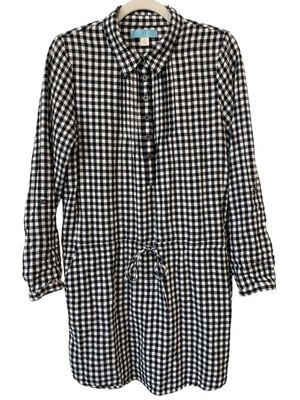 Aina Be Shirt Dress Size Large Gingham Long Sleeve Tie Waist Black White Preppy