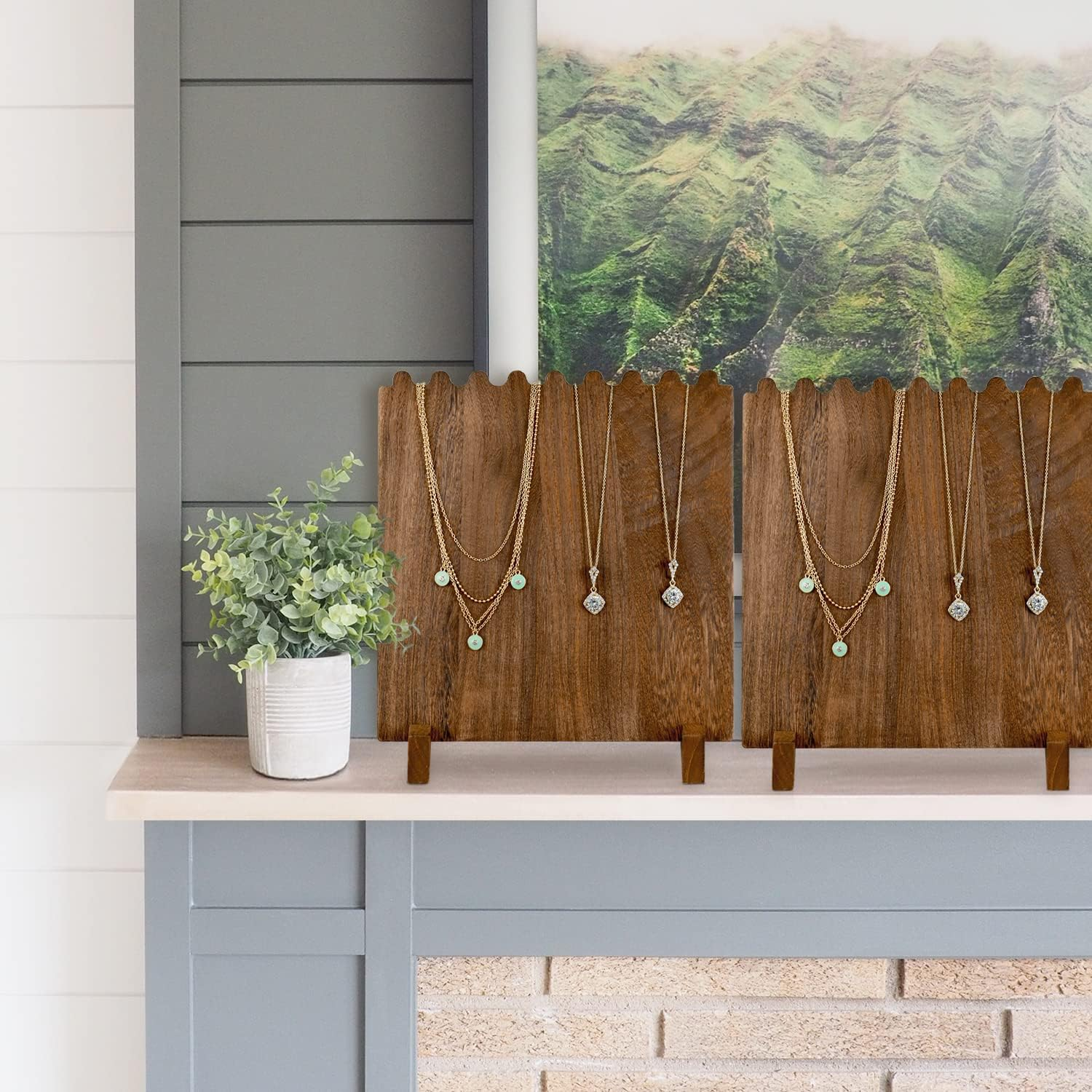 Set of 2 Wooden Necklace Display Stands Holds 8 Necklaces Jewelry Organizer