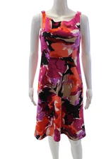 Trina Turk Womens Abstract Print Boat Neck Sleeveless Dress Pink Multi Size 2