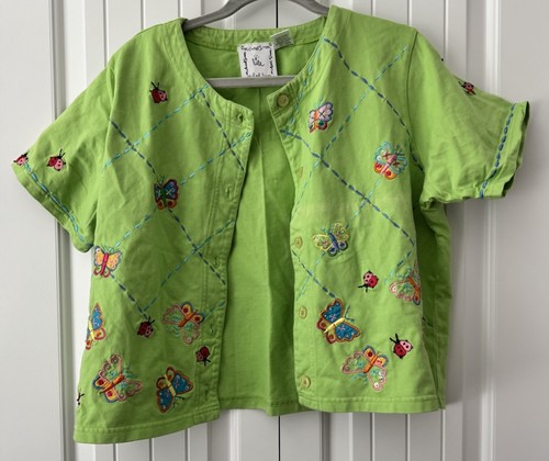 Michael Simon Lite SS Strickjacke Shirt Schmetterlinge bestickt Pailletten Gr. Large