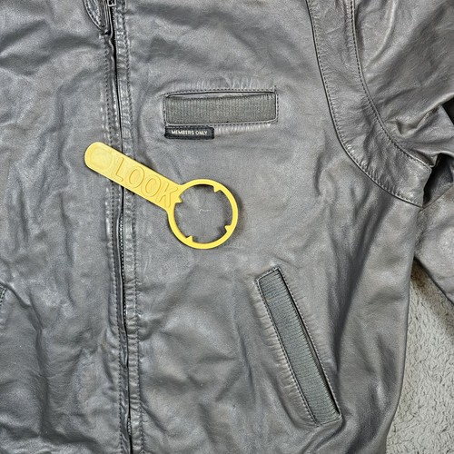 VTG Members Only Jacket Mens 42 Grey Leather Bomber Cafe Moto Racer Europe Craft - Picture 9 of 24