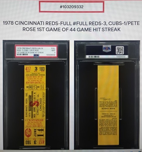 1978 PSA 9 Pete Rose 1st Game of 44 Game Hit Streak FULL Ticket! Cincinnati Reds - Picture 5 of 24
