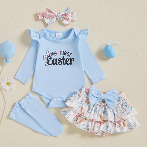Newborn Baby Girl Easter Outfit Bunny Clothes Long Sleeve Romper+Bloomers Tut... - Bild 4 von 7
