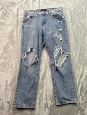 Aeropostale Mens Sz 34x32 Designer Blue Jeans Straight Leg Distressed Guys Pants
