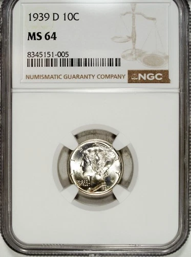 1939 D NGC MS 64 Mercury Silver Dime ☆☆ Great For Sets ☆☆ 005