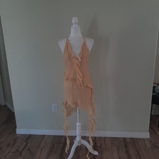 Zara Asymmetric Pleated Ruffled Strappy Mini Dress Large Peach NWT