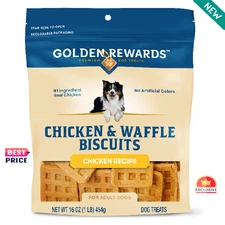 Golden Rewards Chicken & Waffle Biscuits Treats for Dogs, 16 oz Bag