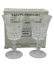 Pair W.M. Dalton French Lead Crystal Wine Glasses Verite Pattern Unit #2