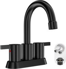 Phiestina 4 Inch 2 Handle Centerset Matte Black Lead-Free Modern Bathroom Faucet
