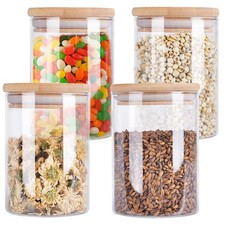 4 Pack Glass Storage Jars with Airtight Bamboo Lid, 27 OZ Glass Kitchen Canis...