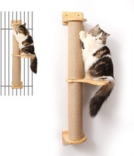 Cat Activity Tree with Scratching Posts, Wall Mounted Jute Scratcher Pine Ham...