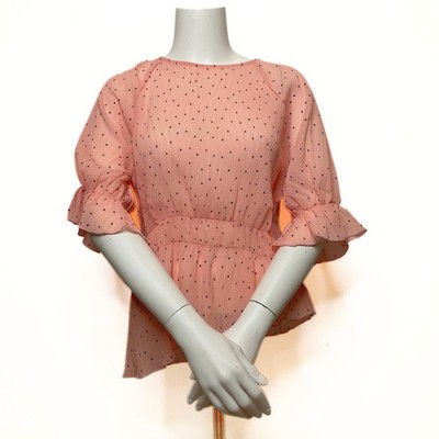 After Market Asymmetrical Peach Polka Dot Top Women SZ M Cottage Fairy Prairie