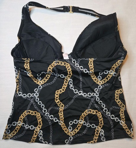 Victoria Secret Women Black Gold Silver Chain Link Hooked Tankini Top Size 36B - Picture 2 of 5