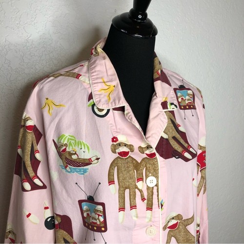 Nick & Nora pink sock monkey leisure time pajama top size 3XL - Picture 2 of 16